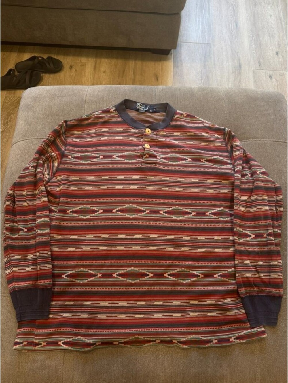 Vintage Polo Ralph Lauren Aztec Henley Shirt USA Made L